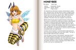  antennae barefoot bee_girl blush character_profile english grey_eyes hard_translated honey honeybee insect_girl insect_wings jar kenkou_cross monster_girl monster_girl_encyclopedia navel official_art open_mouth orange_hair solo striped striped_legwear text_focus thighhighs translated wings 