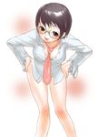  black_hair blush brown_eyes copyright_request inuburo legs necktie panties shirt short_hair smile solo underwear undressing 