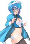  2k-tan artist_request ass blue_eyes blue_hair breasts cleavage glasses large_breasts os-tan panties short_hair solo thighhighs underwear 