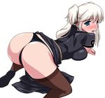  ariyon ass bent_over blonde_hair blue_eyes blush curvy mabinogi nao_(mabinogi) open_mouth panties solo thighhighs underwear 