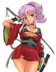  bikini bikini_top hashi katana ninja original purple_hair red_eyes solo swimsuit sword weapon 