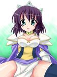  armor artist_request blue_eyes breasts cape cleavage crown elbow_gloves gloves hat henrietta_de_tristain large_breasts purple_hair short_hair solo thighhighs zero_no_tsukaima 