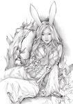  absurdres animal_ears artist_request breasts bunny_ears cleavage final_fantasy final_fantasy_xii greyscale highres large_breasts long_hair monochrome solo viera 