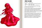  breasts character_profile english goo_girl hard_translated kenkou_cross kneeling large_breasts long_hair monster_girl monster_girl_encyclopedia navel no_nipples official_art open_mouth red_slime_(monster_girl_encyclopedia) slime solo translated yellow_eyes 
