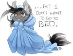  alpha_channel bedding blanket brown_eyes dialogue english_text equine feardakez inner_ear_fluff mammal my_little_pony simple_background smile solo text transparent_background wrapped_up 