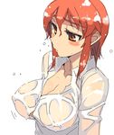  blush breasts brown_eyes huge_breasts kusanagi_tonbo mitsuru-kun(kusanagi_tonbo) oekaki original red_hair see-through shirt solo wet wet_clothes wet_shirt 