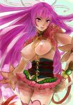 bad_id bad_pixiv_id breasts corset keikoku_(rance) kito_(coyo) large_breasts miniskirt purple_eyes purple_hair rance_(series) see-through sengoku_rance skirt solo thighhighs 