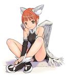  boots brown_eyes copyright_request elbow_gloves gloves hair_ornament orange_bullet orange_hair short_hair sitting smile solo wings 