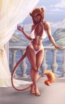  2019 5_fingers anthro breasts clothed clothing day detailed_background digital_media_(artwork) digitigrade felid female hair lion mammal orange_eyes outside p-v-s pantherine sky solo standing 