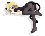  animal_ears bent_over blonde_hair blue_eyes copyright_request feet kicham pantyhose solo tail 