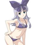  bikini blue_eyes blush coopa druaga_no_tou flat_chest hair_ribbon long_hair poporon ribbon silver_hair smile solo swimsuit 