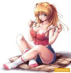  bb cleavage large_breasts mujoh neon_genesis_evangelion shinozuka_jouji shinozuka_jyouji shorts soryu_asuka_langley tagme 