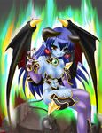  astaroth astaroth_(shinrabanshou) bat_wings bb blue_hair blue_skin blush breasts cleavage demon_girl horn large_breasts shinrabanshou wings 