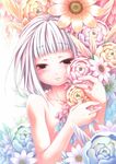  acrylic_paint_(medium) albino blush cover covering flower kajiya_(kindergarten21) nude original red_eyes solo traditional_media white_hair 