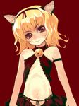  animal_ears artist_request bell blonde_hair copyright_request flat_chest open_clothes open_shirt red_eyes shirt solo 