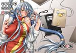  ayano_naoto blue_hair blush breasts code_geass covered_nipples huge_breasts impossible_clothes lips long_hair sleeves_pushed_up solo very_long_hair villetta_nu watermark web_address whistle yellow_eyes 