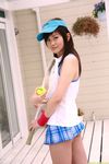  ball blouse highres miniskirt photo pleated_skirt racket seo_akiko skirt sleeveless solo tennis_ball tennis_racket visor 