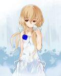  blonde_hair bow brown_eyes dress kurasuke original rain solo wet wet_clothes 