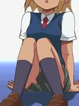  angol_mois awa blonde_hair dark_skin gyaru head_out_of_frame keroro_gunsou knees_together_feet_apart kogal lowres necktie oekaki pleated_skirt school_uniform skirt socks solo sweater_vest 