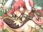  animal_ears armor armored_dress breasts bunny_ears cameltoe fake_animal_ears green_eyes large_breasts mitsuki_mantarou panties poring ragnarok_online red_hair spread_legs swordsman_(ragnarok_online) underwear 