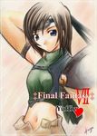  armor blue_eyes brown_hair character_name copyright_name final_fantasy final_fantasy_vii headband kaiga midriff open_fly short_hair sleeveless sleeveless_turtleneck solo turtleneck unzipped yuffie_kisaragi 