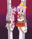  arms_behind_back bdsm blush bondage bound box_tie cleave_gag cloth_gag gag gagged hiiragi_kagami hiiragi_tsukasa improvised_gag lilish lucky_star multiple_girls pole rope sweat 