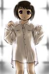  black_eyes black_hair dress_shirt flat_chest light original oversized_clothes see-through see-through_silhouette shirt short_hair silhouette sketch solo ueyama_michirou 