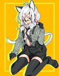  animal_ears bad_id bad_pixiv_id blue_eyes glasses lowres necktie oekaki open_clothes open_shirt original shimura_nobuo shirt solo tail thighhighs twintails white_hair 