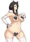  black_hair breasts curvy elbow_gloves enoshima_iki gloves hand_on_hip heart heart_pasties large_breasts lips maebari original pasties solo sweatdrop thick_thighs thighhighs thighs wide_hips 