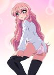  adjusting_clothes adjusting_legwear artist_request ass dressing highres long_hair louise_francoise_le_blanc_de_la_valliere panties pink_eyes pink_hair solo thighhighs underwear zero_no_tsukaima 