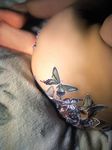  ass bed butterflies butterfly hanai_miri highres ns_eyes_337 nude photo sticker stickers 