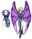  angel_wings arm_up ass blonde_hair boots breasts breath_of_fire breath_of_fire_ii character_sheet covered_nipples curvy dress inagaki knee_boots large_breasts legs long_hair nina_(breath_of_fire_ii) no_panties non-web_source purple_wings side_slit thighs wide_hips wings 
