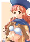  alena_(dq4) belt blush bra cape dragon_quest dragon_quest_iv gloves hat lingerie panties red_eyes red_hair shirt_lift solo tomose_shunsaku underwear 