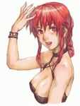  areola_slip areolae bare_shoulders bracelet braid breasts copyright_request hands jewelry medium_breasts red_eyes red_hair sasagawa_(haikaiki) solo 