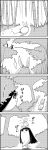  4koma :x bamboo bamboo_forest blush_stickers bouncing bunny comic commentary_request forest greyscale hide_and_seek highres houraisan_kaguya long_hair monochrome nature on_head smile surprised sweat tani_takeshi touhou translation_request tree very_long_hair yukkuri_shiteitte_ne 