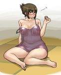  alcohol bare_shoulders barefoot breasts choko_(cup) cup drunk enoshima_iki feet glasses huge_breasts lingerie mature negligee nipples no_panties original plump puffy_nipples sake see-through solo underwear 
