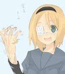  bad_id bad_pixiv_id blonde_hair copyright_request eyepatch green_eyes hairband s_ko short_hair solo 