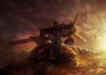  copyright_request ground_vehicle gun haze military military_vehicle motor_vehicle no_humans robot sunset tank weapon yoshimura_masato 