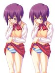  amakusa_tobari bamboo_blade blush kawazoe_tamaki panties school_uniform serafuku skirt skirt_lift striped striped_panties underwear 