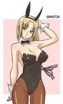  animal_ears bare_shoulders breasts bunny_ears bunnysuit character_name cleavage enoshima_iki fake_animal_ears fishnet_pantyhose fishnets large_breasts long_hair pantyhose solo sophitia_alexandra soulcalibur 