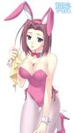  :d animal_ears bare_shoulders between_breasts blue_eyes bow bowtie breasts bunny_ears bunny_tail bunnysuit cleavage code_geass fake_animal_ears high_heels kallen_stadtfeld large_breasts leg_up leotard open_mouth pantyhose pink_footwear pink_hair pink_leotard ribbon shoes short_hair sideboob signature simple_background smile solo tail takigawa_yuu thigh_gap wrist_cuffs 