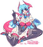  armor blue_hair bluesky_melty blush horns mel/a melmaid stocking tail thighhighs 