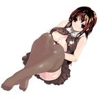  bad_feet breasts brown_eyes brown_hair feet huge_breasts long_hair monk_(syugyousou) open_clothes open_shirt original shirt smile solo thighhighs 