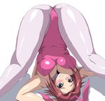  animal_ears bend blush breasts bunny_ears bunnysuit code_geass fake_animal_ears kallen_stadtfeld kihaiu large_breasts leotard pantyhose pink_legwear pink_leotard short_hair solo spread_legs upside-down 