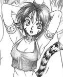  animal_ears armpits artist_request breath_of_fire breath_of_fire_ii cropped greyscale lowres monochrome rinpoo_chuan short_hair solo tail upper_body 