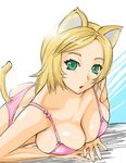  animal_ears bra breast_press breasts cat_ears cleavage large_breasts lingerie original panties solo tail ueyama_michirou underwear underwear_only 