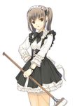  :o broom brown_eyes brown_hair cowboy_shot dasoku_sentarou hand_on_hip holding holding_broom long_hair long_sleeves looking_at_viewer maid maid_headdress original simple_background solo twintails white_background 
