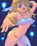  blonde_hair blue_eyes breasts covering dancer jewelry kasanui long_hair lowres medium_breasts midriff no_bra no_panties original ring solo underboob 