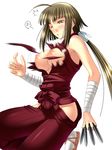  artist_request bandages blush breasts brown_eyes brown_hair highres japanese_clothes knife long_hair mahou_sensei_negima! medium_breasts nagase_kaede ninja ponytail solo tearing_clothes torn_clothes 