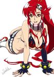  ass bikini_top breasts elbow_gloves gloves huge_breasts long_hair ponytail red_hair scarf shiny short_shorts shorts solo suna tengen_toppa_gurren_lagann yellow_eyes yoko_littner 